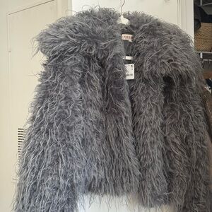 Free People Gray Faux Fur Jacket